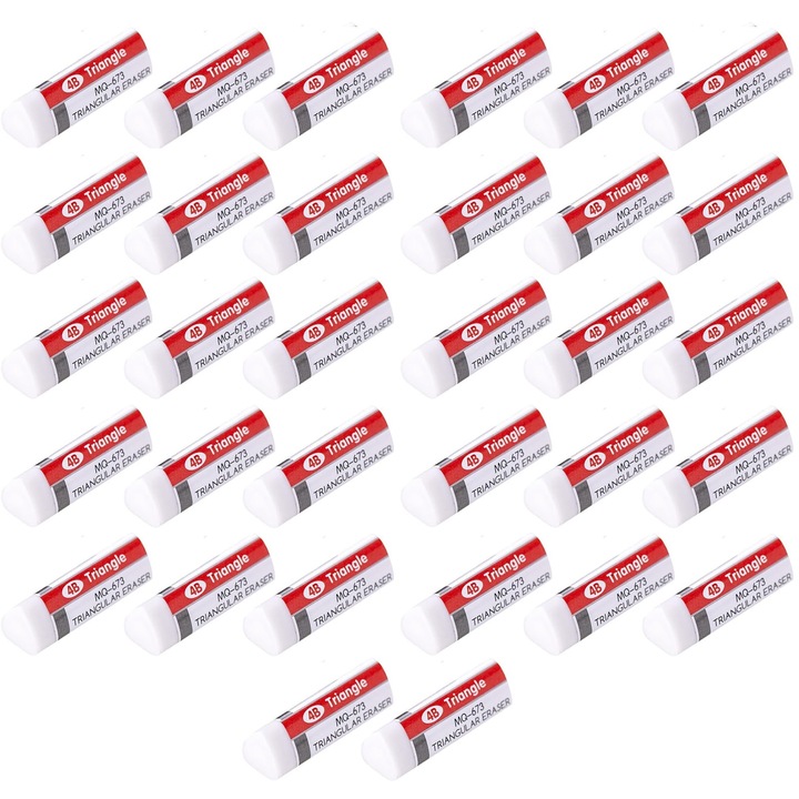Set 32 Radiere, Hggzeg, Radiera creion, Triunghi, Fara alte mirosuri chimice, Durabil, Uzura redusa si stergere ridicata, Eficienta ridicata si confortabila, Ergonomica, Pentru cum ar fi acasa, scoala si birou, PVC, 4.9 x 1.5cm, Alb