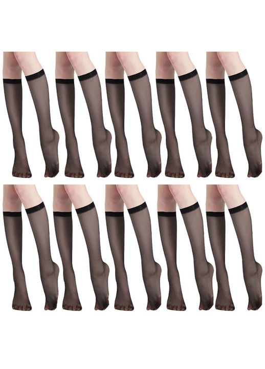 Set 10 Ciorapi dama, SINBINTA, Sosete pana la genunchi, Netede la atingere, Usoare, Subtiri si respirabile, Prietenoase cu pielea, Cu uscare rapida, Nu se estompeaza sau se sparg usor, Potrivite pentru purtarea pe termen lung, Nylon, Negru