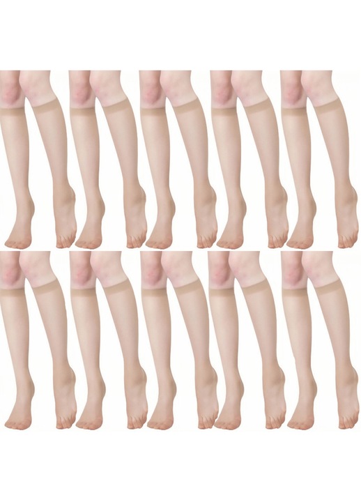 Set 10 Ciorapi dama, SINBINTA, Sosete pana la genunchi, Netede la atingere, Usoare, Subtiri si respirabile, Prietenoase cu pielea, Cu uscare rapida, Nu se estompeaza sau se sparg usor, Potrivite pentru purtarea pe termen lung, Nylon, Nud
