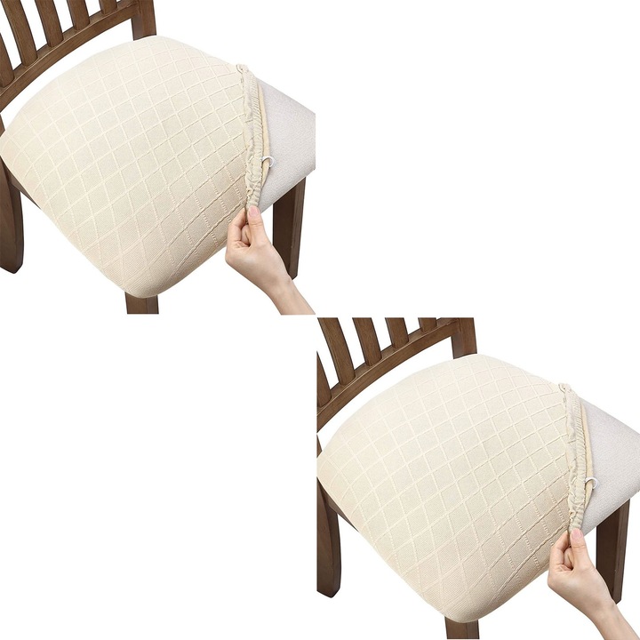 Комплект от 2 калъфа за столове SINBINTA, Еластични, Водоустойчиви, Не избледняват, Без плискащи се повърхности, Меки и удобни, Лесни за почистване, Може да се пере в пералня, С копчета, За кухня, трапезария, Полиестер, Универсални, Бежови