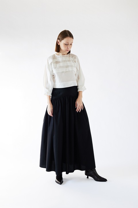 IPANOMI, Fusta lunga evazata cu pliuri, Negru, M