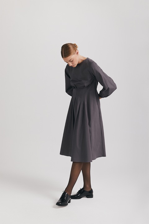 IPANOMI, Rochie de bumbac cu maneci lungi Ivy, Gri inchis