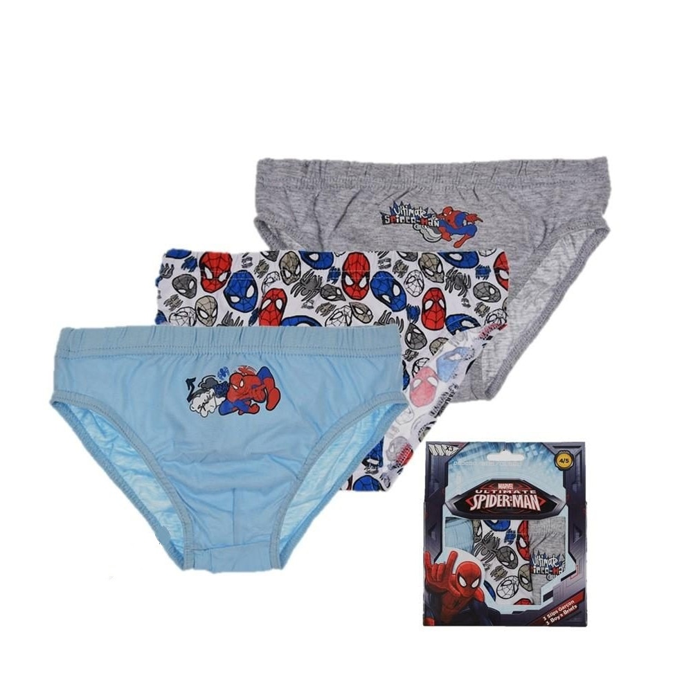Set 3 perechi chilotei, baieti, Disney, Spiderman, Bleu/Alb/Gri, 116-128 CM