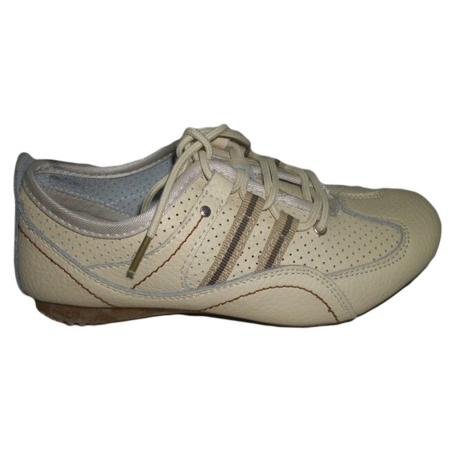 Pantofi sport, piele naturala cu perforatii, D&J Exclusive, Crem