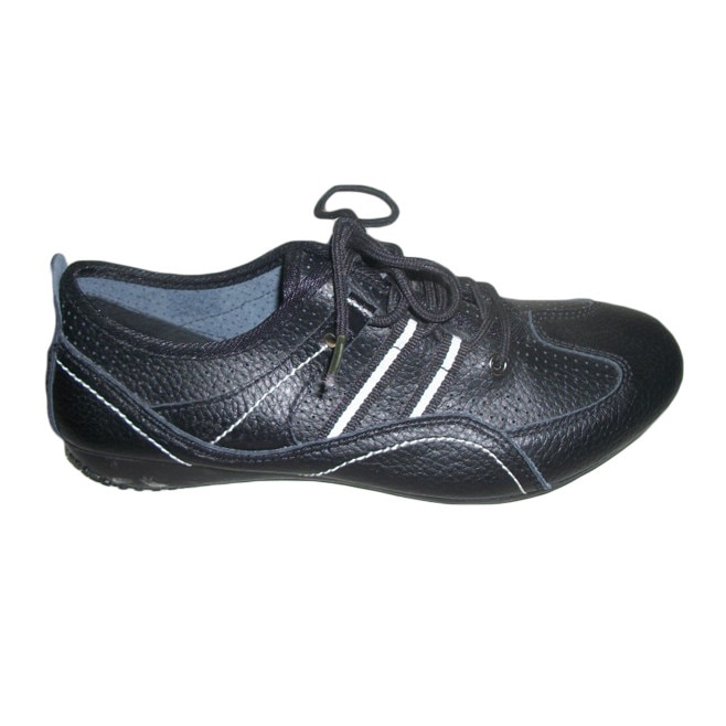 Pantofi sport, piele naturala cu perforatii, D&J Exclusive, Negru/Alb