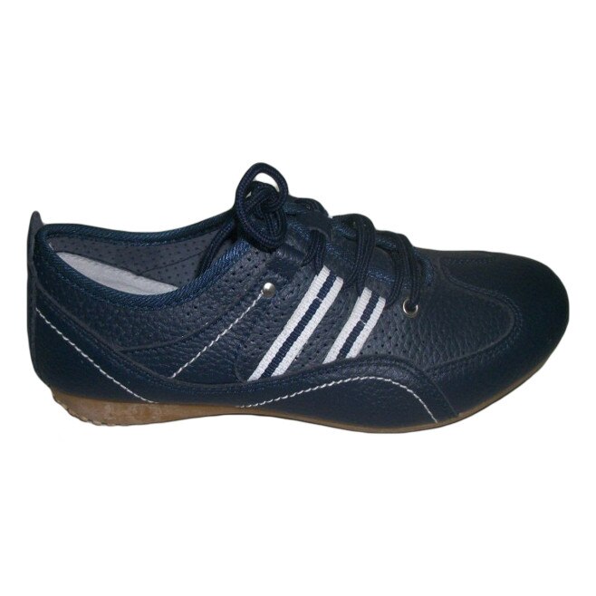 Pantofi sport, piele naturala cu perforatii, D&J Exclusive, Bleumarin/Alb