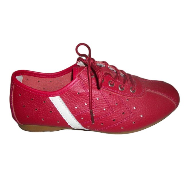 Pantofi sport, din piele naturala cu perforatii, D&J Exclusive, Rosu/Alb