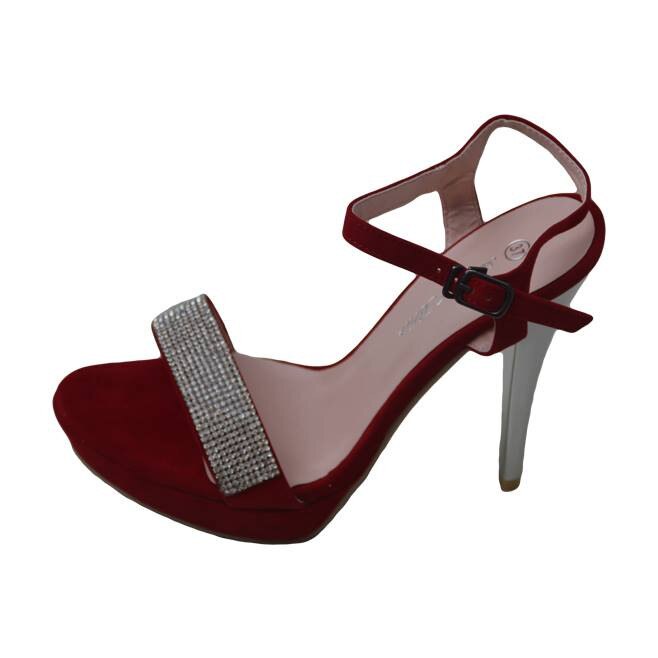 Sandale decorate cu cristale, D&J Exclusive, Rosu