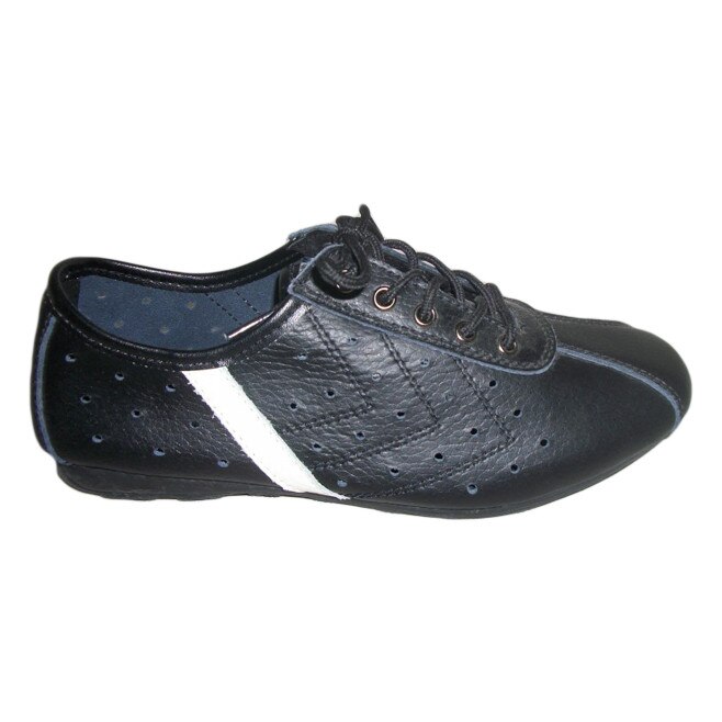 Pantofi sport, din piele naturala cu perforatii, D&J Exclusive, Negru/Alb
