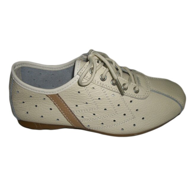 Pantofi sport, din piele naturala cu perforatii, D&J Exclusive, Bej