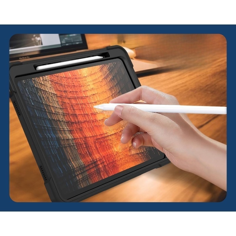Husa tableta pentru iPad Air 13 (2024), Antisoc si Anti-zgarieturi, PC + material siliconic, suport, rezistent la uzura, anti picatura, anti amprenta, taiere precisa, Negru