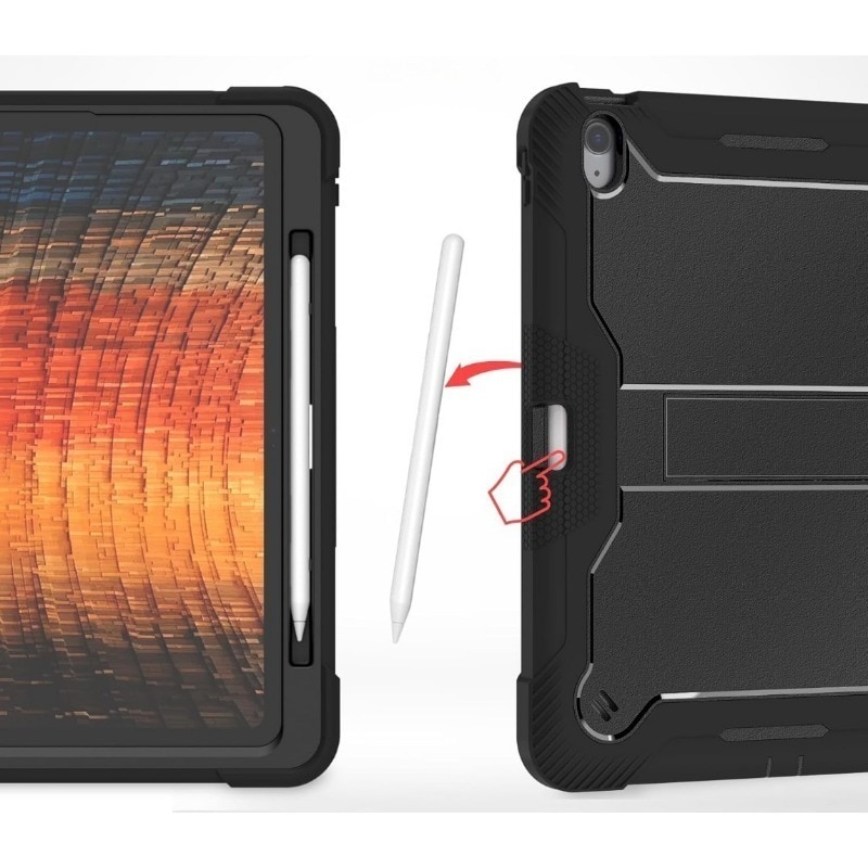 Husa tableta pentru iPad Air 13 (2024), Antisoc si Anti-zgarieturi, PC + material siliconic, suport, rezistent la uzura, anti picatura, anti amprenta, taiere precisa, Negru