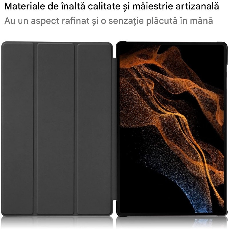 Husa tableta pentru Samsung Galaxy Tab S9 Plus cu suport Multi-Unghi si functie Sleep/Wake, PU, Rezistent la socuri, rezistent la uzura, rezistent la cadere, suport, fara amprente digitale, multifunctional, albastru marin