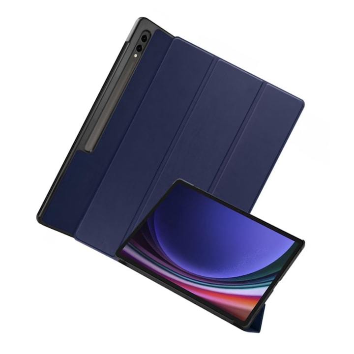 OEM Tabletok Samsung Galaxy Tab S9 Plus-hoz, többállású támasztékkal és alvás/ébresztés funkcióval, PU, ütésálló, kopásálló, cseppálló, támasztó, ujjlenyomatmentes, multifunkcionális, tengerészkék