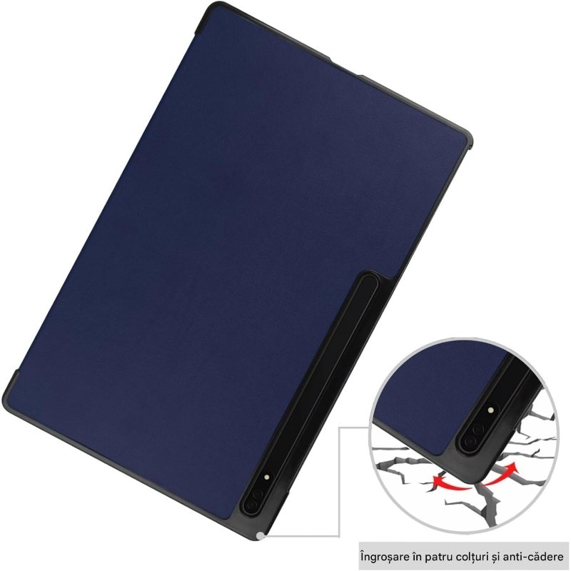 Husa tableta pentru Samsung Galaxy Tab S9 Plus cu suport Multi-Unghi si functie Sleep/Wake, PU, Rezistent la socuri, rezistent la uzura, rezistent la cadere, suport, fara amprente digitale, multifunctional, albastru marin