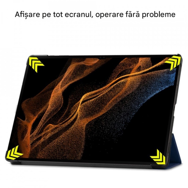 Husa tableta pentru Samsung Galaxy Tab S9 Plus cu suport Multi-Unghi si functie Sleep/Wake, PU, Rezistent la socuri, rezistent la uzura, rezistent la cadere, suport, fara amprente digitale, multifunctional, albastru marin