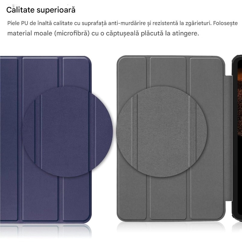 Husa tableta pentru Samsung Galaxy Tab S9 Plus cu suport Multi-Unghi si functie Sleep/Wake, PU, Rezistent la socuri, rezistent la uzura, rezistent la cadere, suport, fara amprente digitale, multifunctional, albastru marin