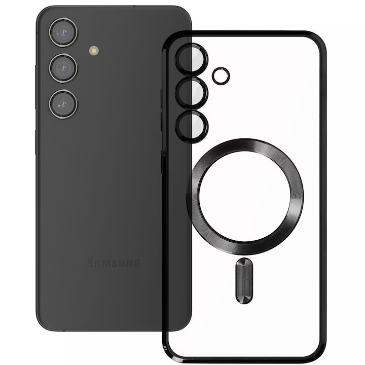 Магнитен луксозен калъф, съвместим с Samsung Galaxy S25, Electric Black