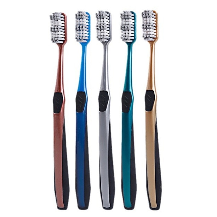 5 db-os fogkefe készlet felnőtteknek, Hggzeg, Természetes kemény sörtékkel, Hatékony tisztítás, Ergonomikus kialakítás, Könnyen használható, Hordozható, Élelmiszermaradványok és foltok eltávolítására, PP, 18,5x1,5 cm, Többszínű