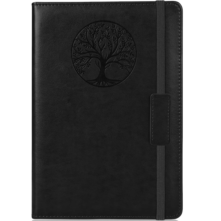 Бележник, Hggzeg, A5 Agenda, Бележник, Еластично затваряне, 200 страници, Хоризонтална линия, Квадрат, Преносим, Подходящ за домашна работа на ученици, Бележки в офиса, Дневник на пътника, Хартия, 210 mm x 145 mm, Черен