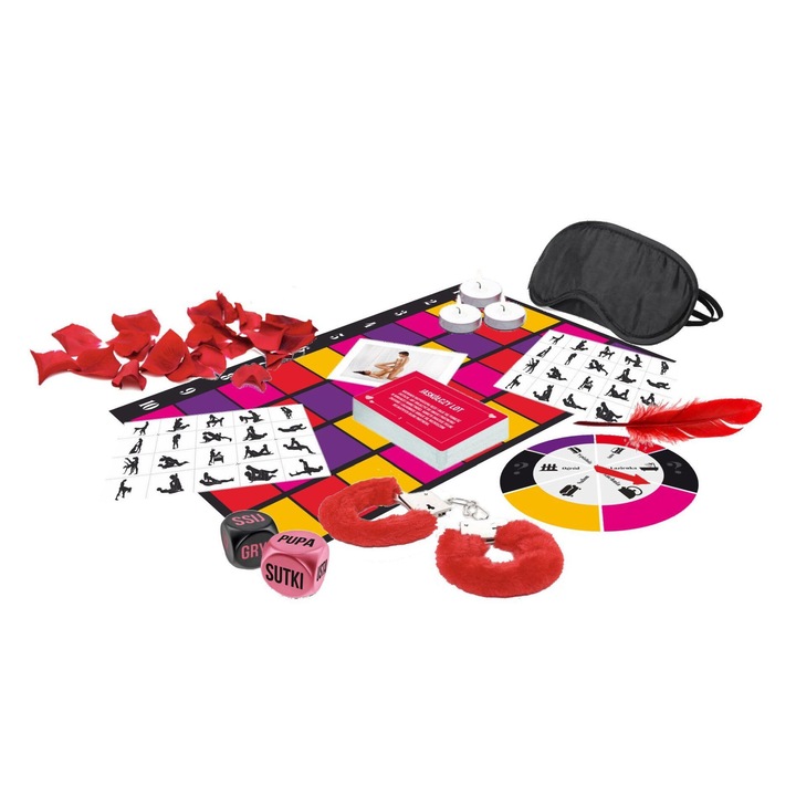 Erotikus szett pároknak, Grammi, The Game of Love, 2x dobókocka, különféle kiegészítők, többszínű