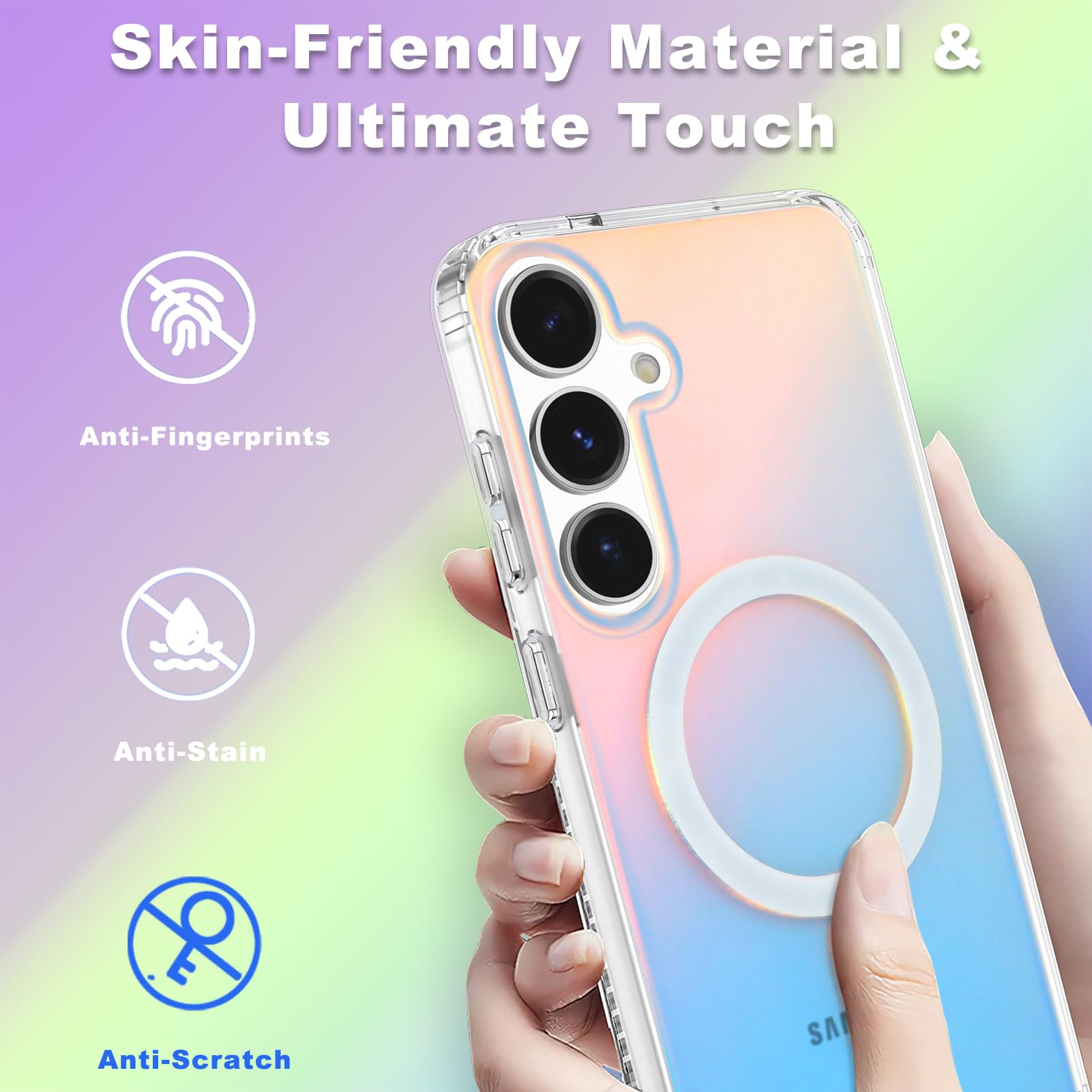 Husa pentru Samsung Galaxy S24, ChicRest, Compatibil cu Magsafe, Fluorescent Iridescent Color, Shockproof Translucent Matte Protective Phone Case 6.2 Inch