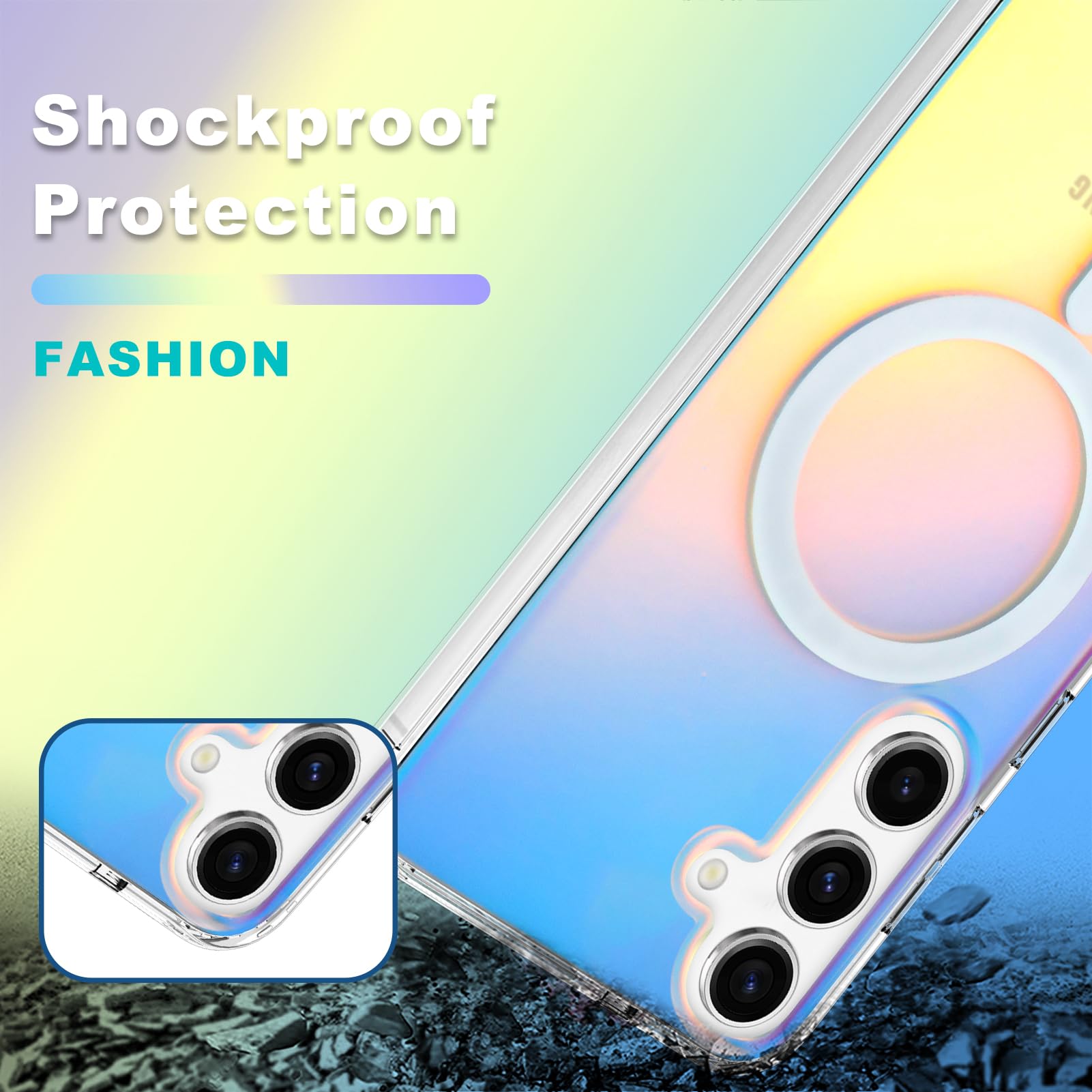 Husa pentru Samsung Galaxy S24, ChicRest, Compatibil cu Magsafe, Fluorescent Iridescent Color, Shockproof Translucent Matte Protective Phone Case 6.2 Inch