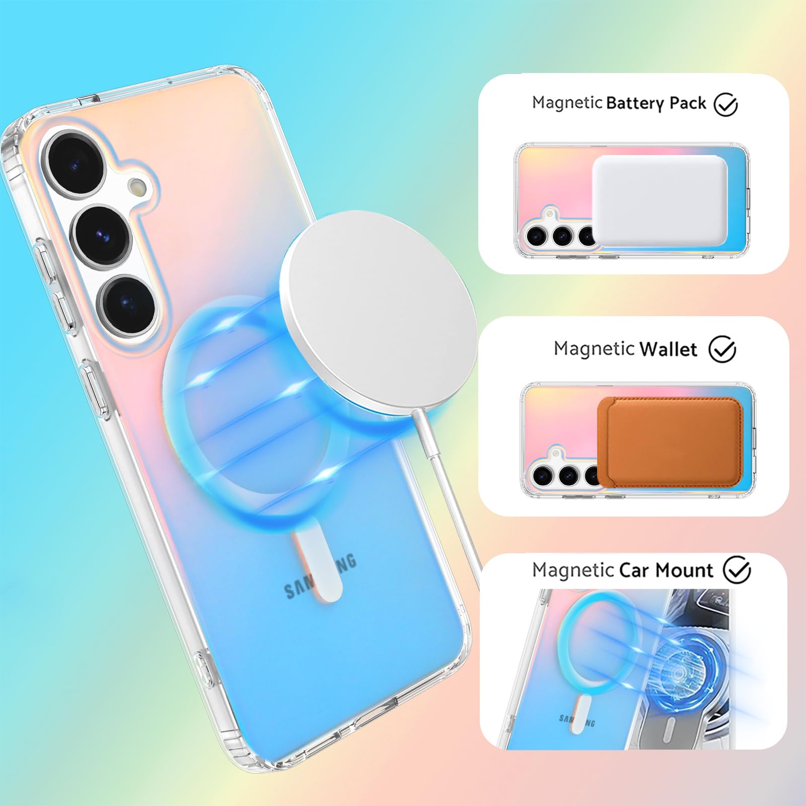 Husa pentru Samsung Galaxy S24, ChicRest, Compatibil cu Magsafe, Fluorescent Iridescent Color, Shockproof Translucent Matte Protective Phone Case 6.2 Inch
