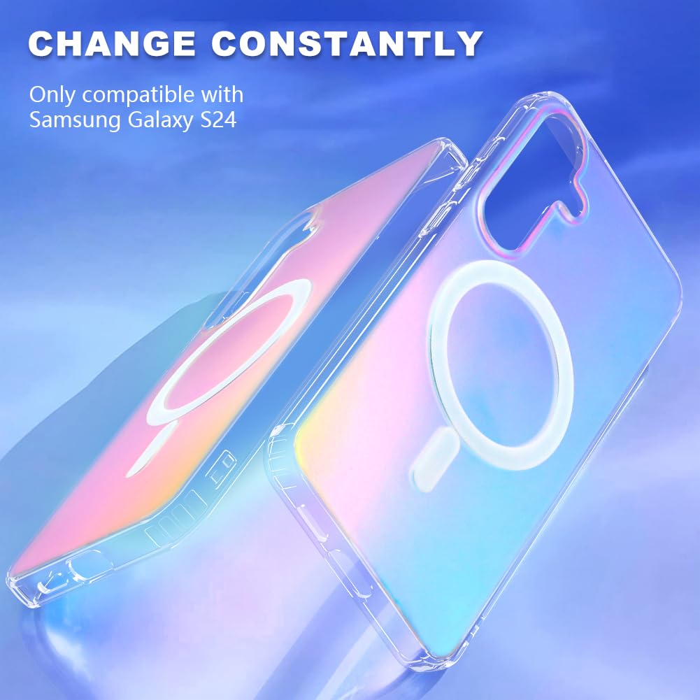 Husa pentru Samsung Galaxy S24, ChicRest, Compatibil cu Magsafe, Fluorescent Iridescent Color, Shockproof Translucent Matte Protective Phone Case 6.2 Inch