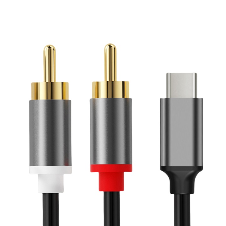 USB-C към 2 RCA аудио кабел, стерео, 2 м, черно-сив