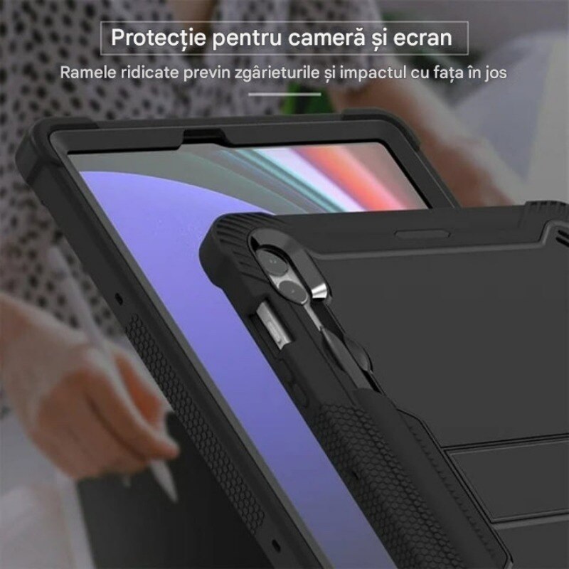 Husa tableta pentru Samsung Galaxy Tab S9 Plus/Tab S9 FE+, Ideala pentru Utilizare Zilnica, Antisoc si Anti-zgarieturi, Suport functional, incizie precisa, rezistent la uzura, anti picatura, anti amprenta, Aur trandafir