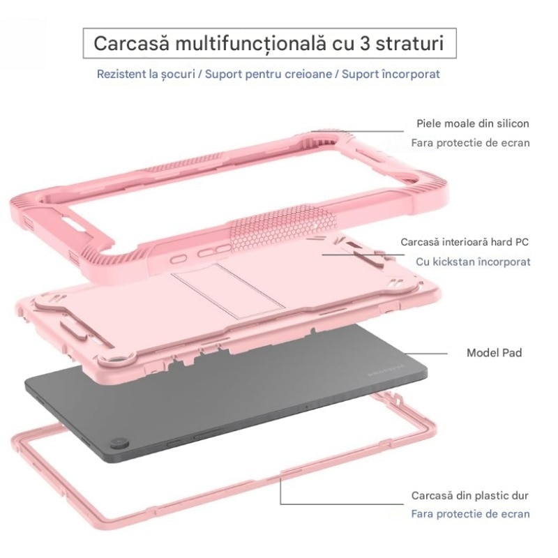 Husa tableta pentru Samsung Galaxy Tab S9 Plus/Tab S9 FE+, Ideala pentru Utilizare Zilnica, Antisoc si Anti-zgarieturi, Suport functional, incizie precisa, rezistent la uzura, anti picatura, anti amprenta, Aur trandafir