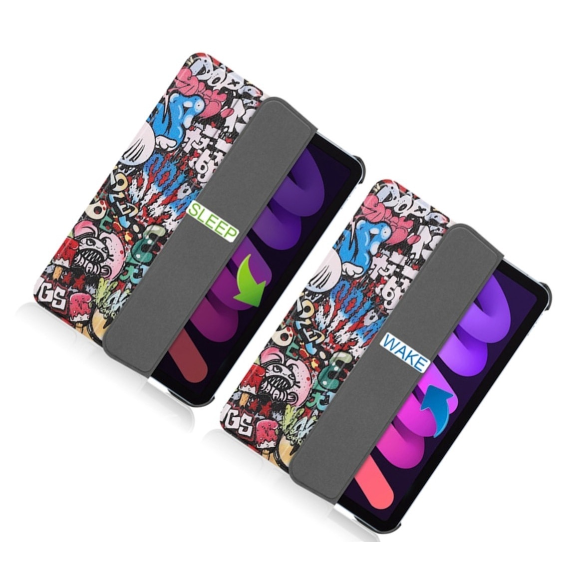 Husa protectie tableta compatibila cu pentru Apple iPad Mini 6 2021, Material din piele, robust si durabil, rezistent la uzura si anti-picatura, anti amprenta, suport, incizie precisa, functie automata de trezire si somn, graffiti