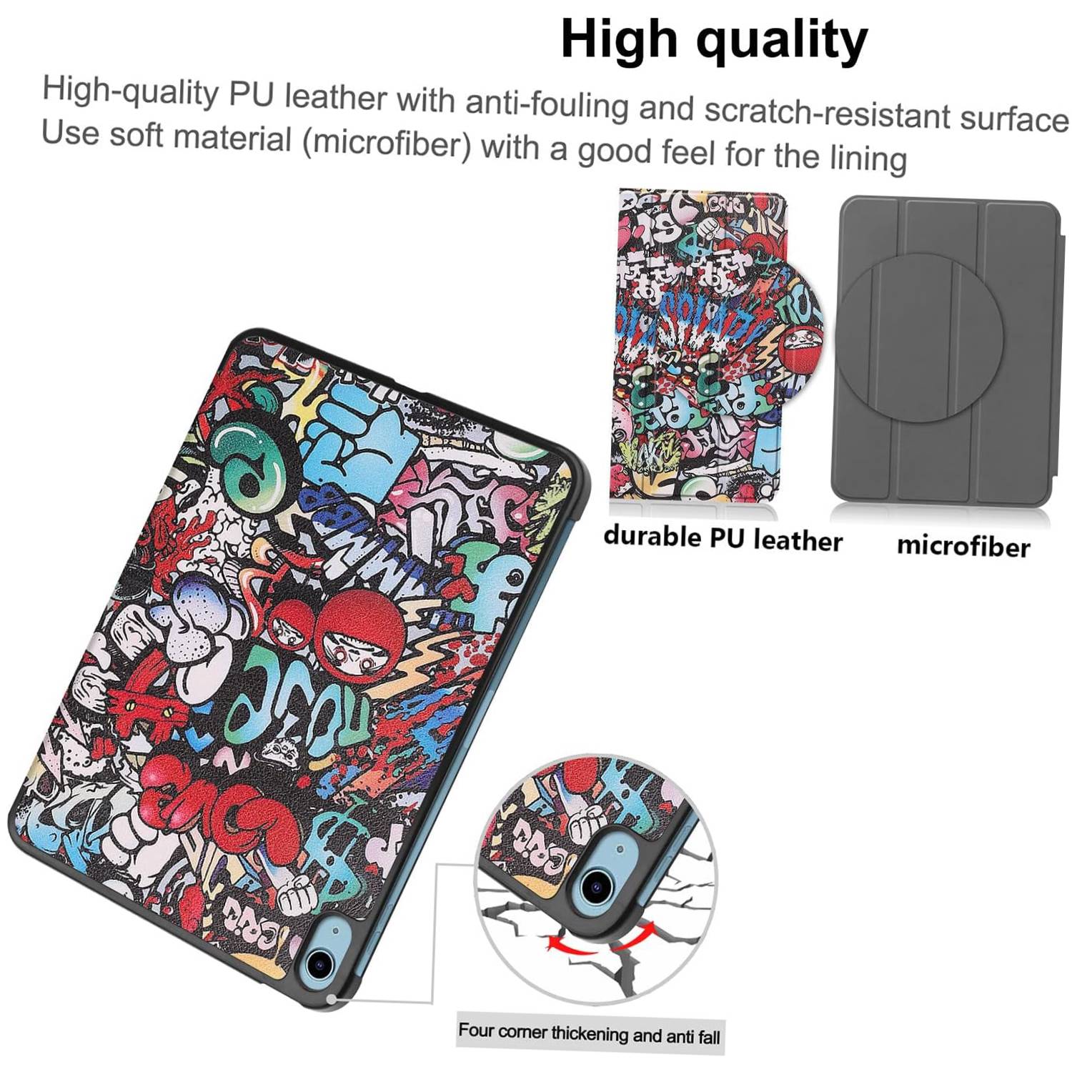 Husa protectie tableta compatibila cu pentru Apple iPad Mini 6 2021, Material din piele, robust si durabil, rezistent la uzura si anti-picatura, anti amprenta, suport, incizie precisa, functie automata de trezire si somn, graffiti