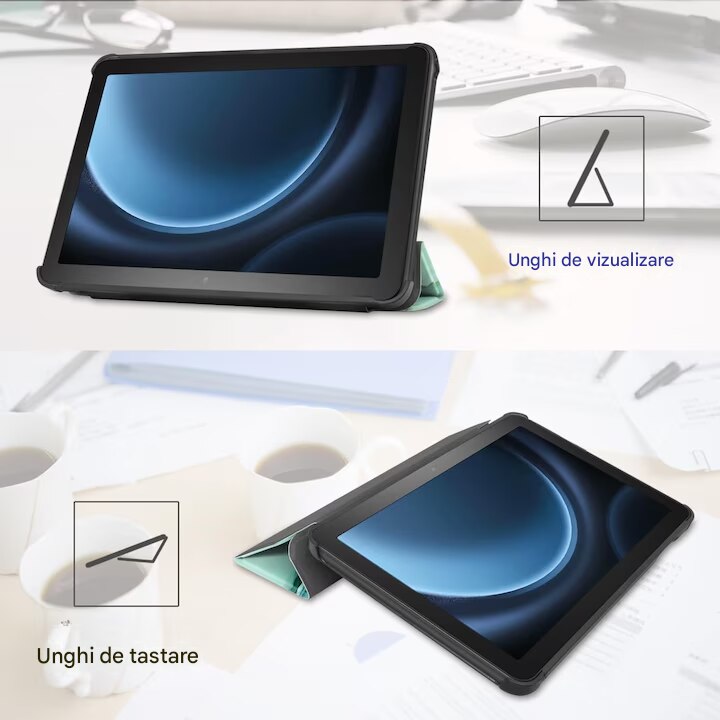 Husa tableta din piele pentru Samsung Galaxy Tab S9 Plus / S9 FE Plus, Protectie Completa, Top Quality, Marble design, Verde, Anti-cadere, rezistent la uzura si durabil
