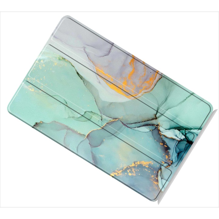 Bőr tablet tok Samsung Galaxy Tab S9 Plus / S9 FE Plus készülékhez, teljes védelem, kiváló minőség, márvány dizájn, zöld, esésálló, kopásálló és tartós