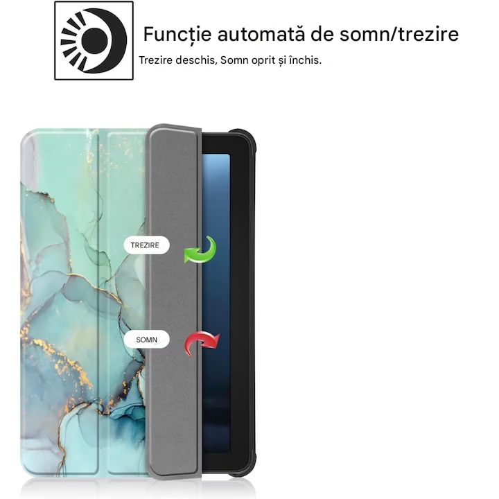 Husa tableta din piele pentru Samsung Galaxy Tab S9 Plus / S9 FE Plus, Protectie Completa, Top Quality, Marble design, Verde, Anti-cadere, rezistent la uzura si durabil