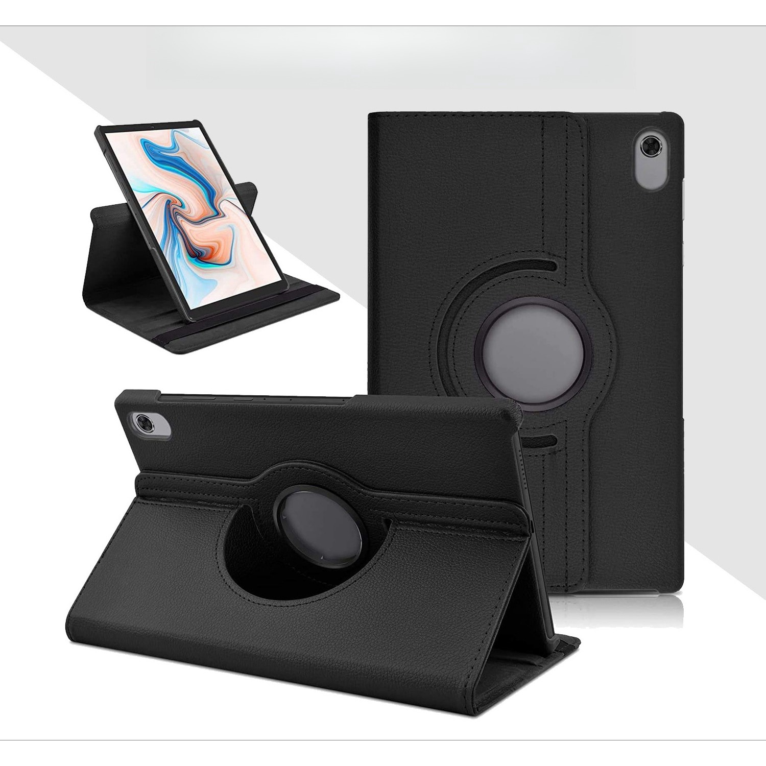 Husa telefon tip carte, Piele ecologica, pentru Honor Pad 8, Negru, Suport, disipare a caldurii, anti picatura, anti amprenta, rotativ