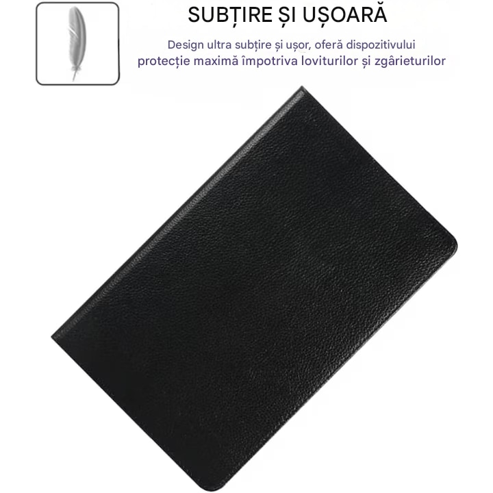 Husa telefon tip carte, Piele ecologica, pentru Honor Pad 8, Negru, Suport, disipare a caldurii, anti picatura, anti amprenta, rotativ