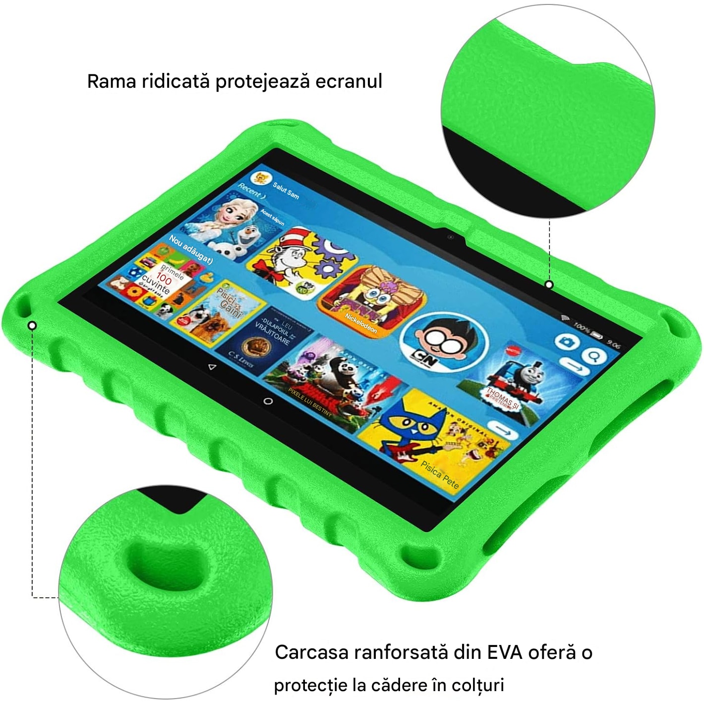 Husa protectie tableta, Compatibila cu Amazon Fire 7, Verde, rezistent la socuri, disipare a caldurii, anti-uzura, anti-picatura