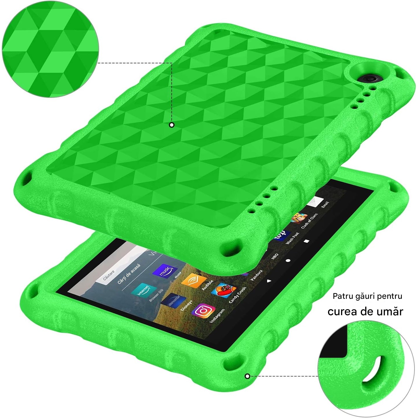 Husa protectie tableta, Compatibila cu Amazon Fire 7, Verde, rezistent la socuri, disipare a caldurii, anti-uzura, anti-picatura