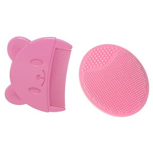 Perie si pieptene pentru bebelusi, Silicon, Plastic, design curbat, sigur si confortabil, multifunctional, Roz