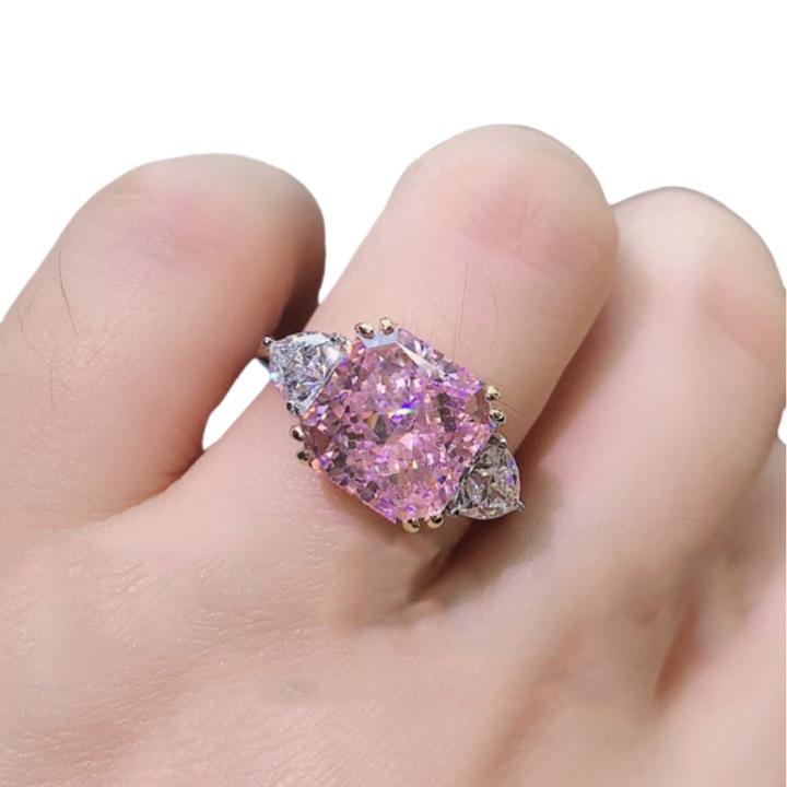 Дамски пръстен с розов турмалин, 18К бяло златно покритие, регулируем отвор