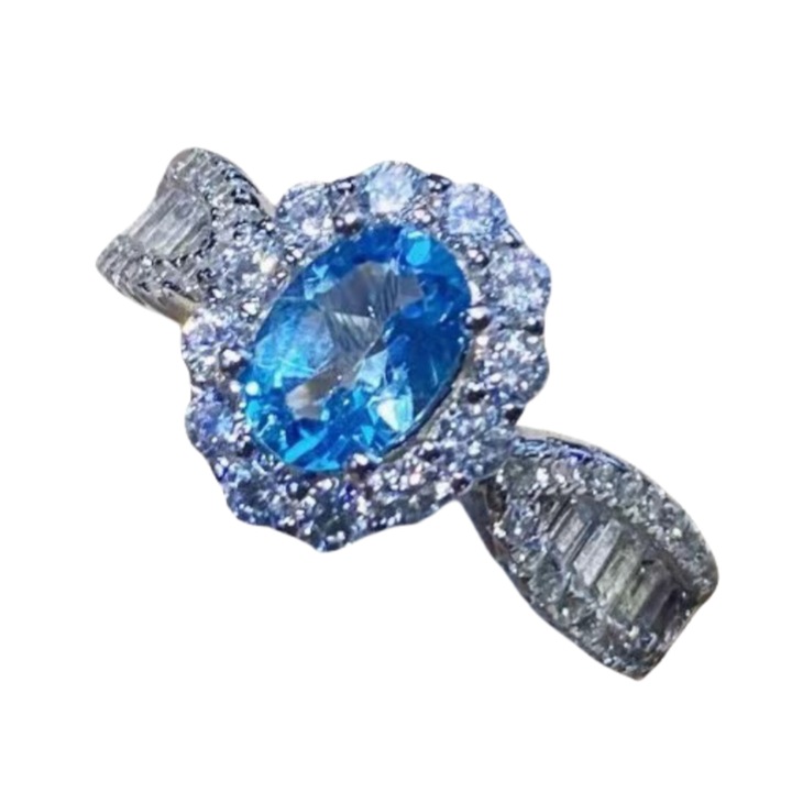 Inel dama Topaz, placat cu aur alb 18K, albastru, deschidere reglabila