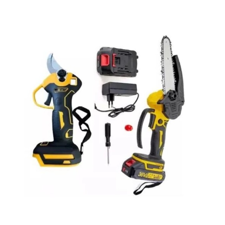 THO M-9034 Láncfűrész és Metszőolló Szerszámkészlet 2db Akkumulátorral 36V