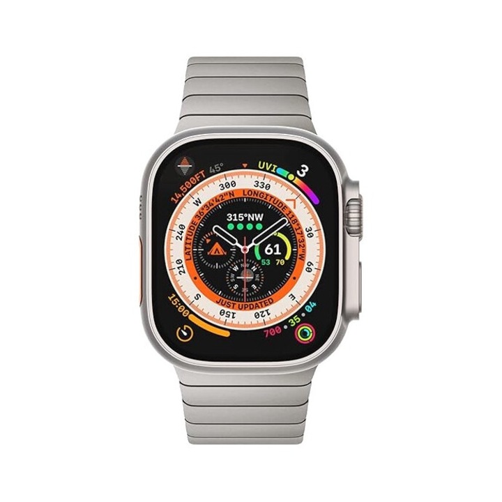 HUANLONG fém szíj Apple Watchhoz 42/44/45/49mm, klasszikus dizájn, ezüst színű