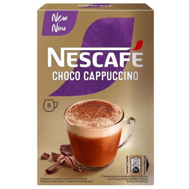 Разтворим кафе специалитет, NESCAFЕ Cappuccino CHOCO, кутия 8 бр. х 14g