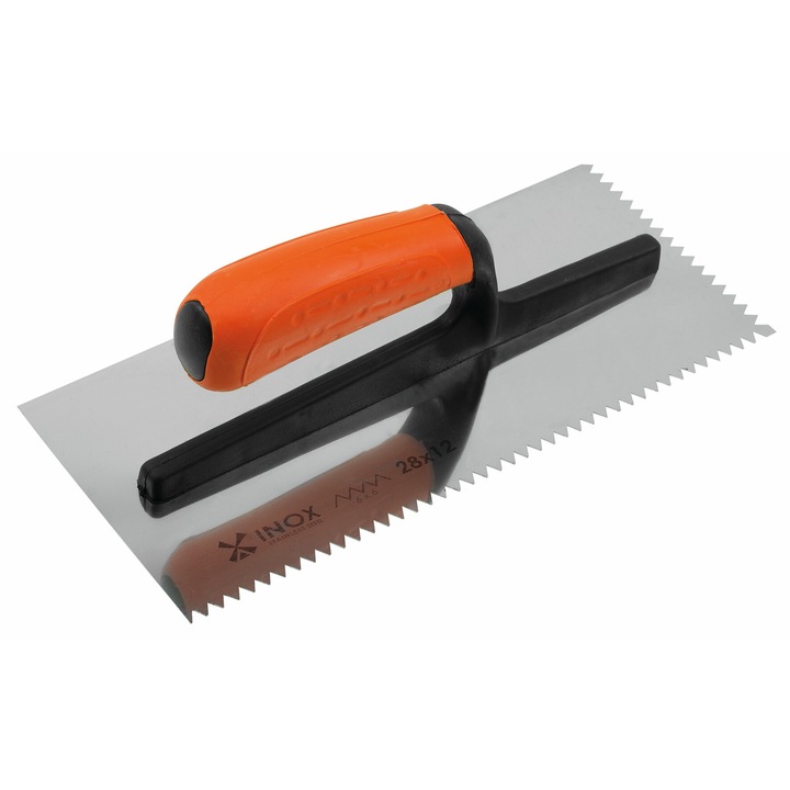 Маламашка MONDELIN от неръждаема стомана, равнобедрени зъби с фибростъкло, дръжка от два материала, 28 x 12 cm