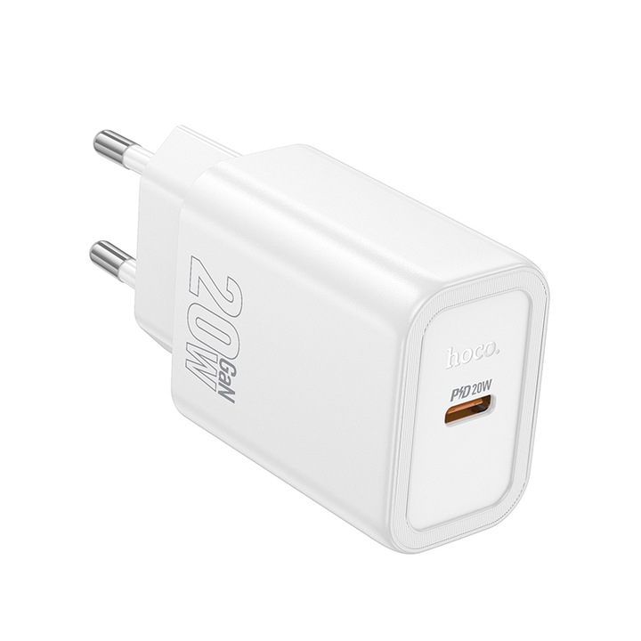 Adaptor Priza HOCO N60, Port Type-C, Incarcare rapida 20W, Tehnologie GaN, Alb