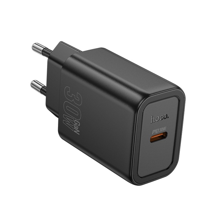 Adaptor Priza HOCO N62, Port Type-C, Incarcare rapida 30W, Tehnologie GaN, Negru